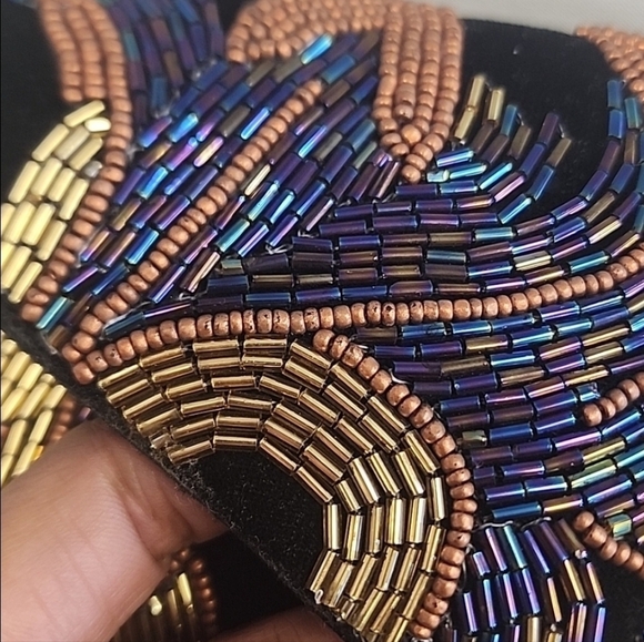 Ricki Designs Black Velvet Beaded Floral Design Snap Front Purse Crossbody - Picture 16 of 16